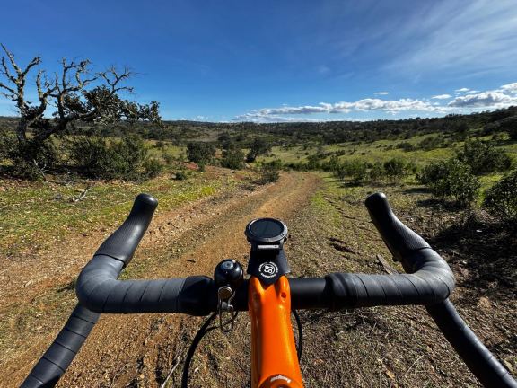 Gravelbike volbeladen met bikepacking tassen voor een meerdaagse tocht.